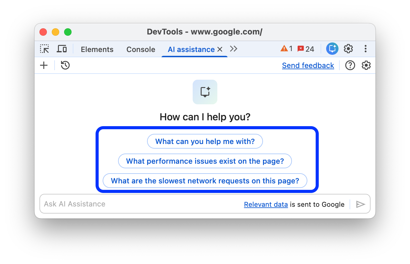 พรอมต์ที่ใช้กันทั่วไปในแผงความช่วยเหลือจาก AI