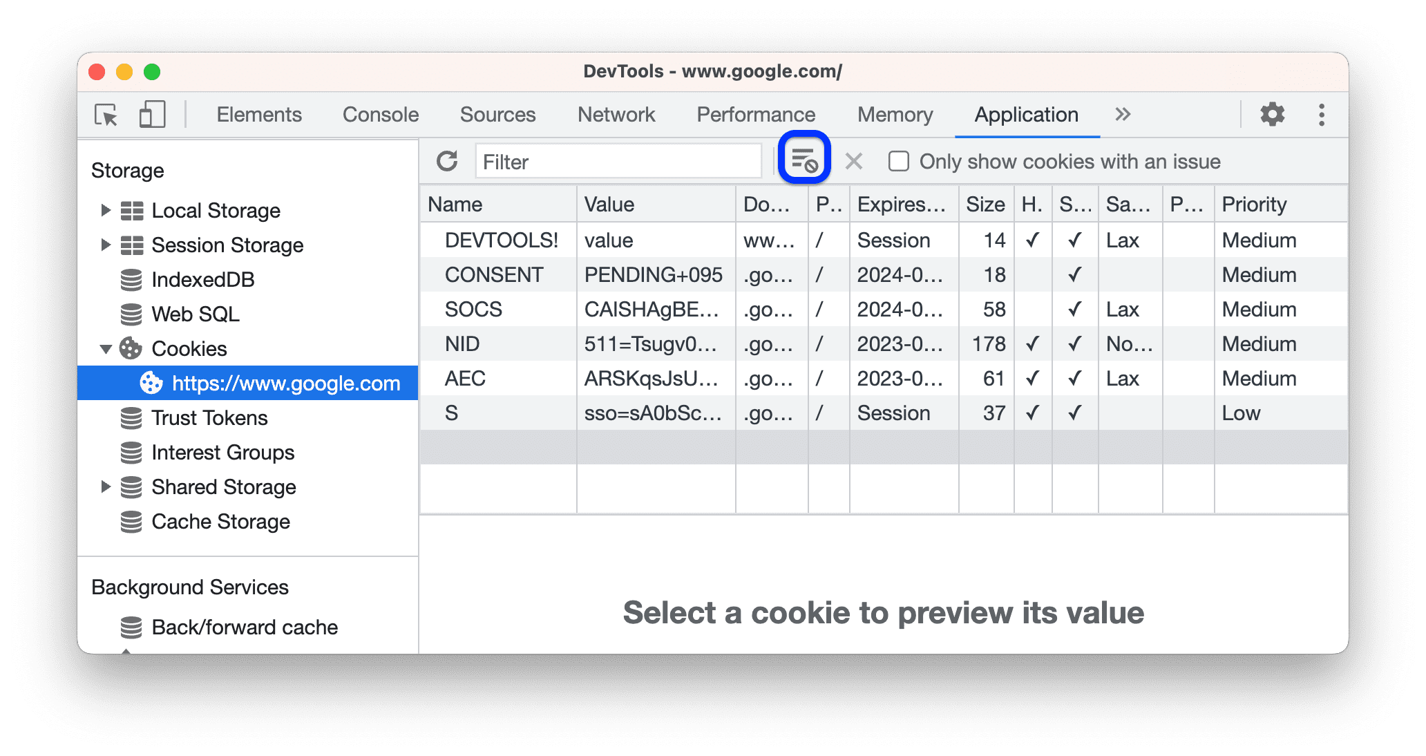 すべての Cookie を消去します。