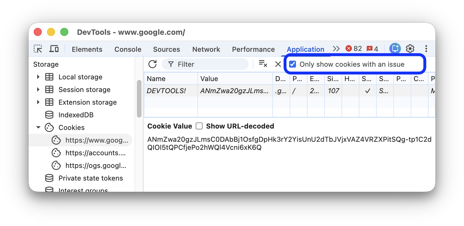 A cookie with an invalid in Partition Key value.