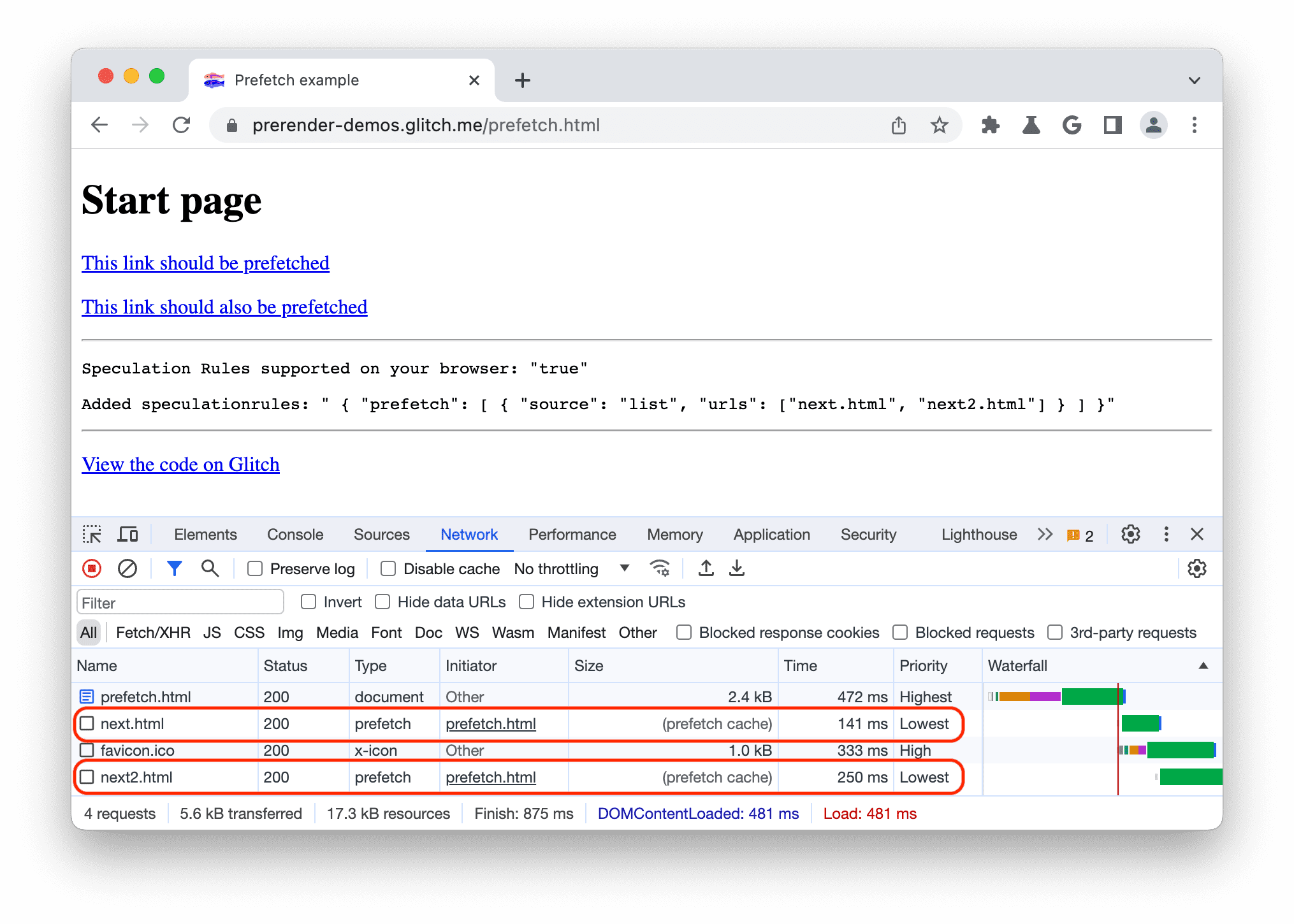 Panel sieci w Narzędziach deweloperskich w Chrome pokazujący dokumenty pobrane z zapasu