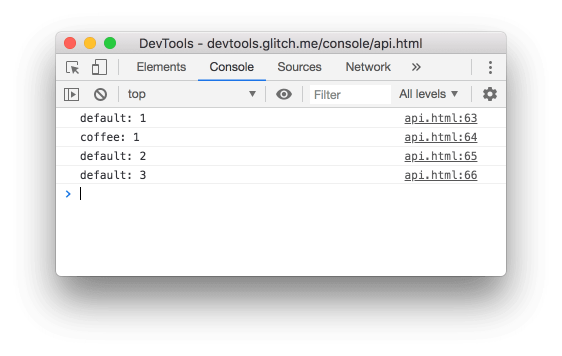 위의 console.count() 예시의 결과입니다.