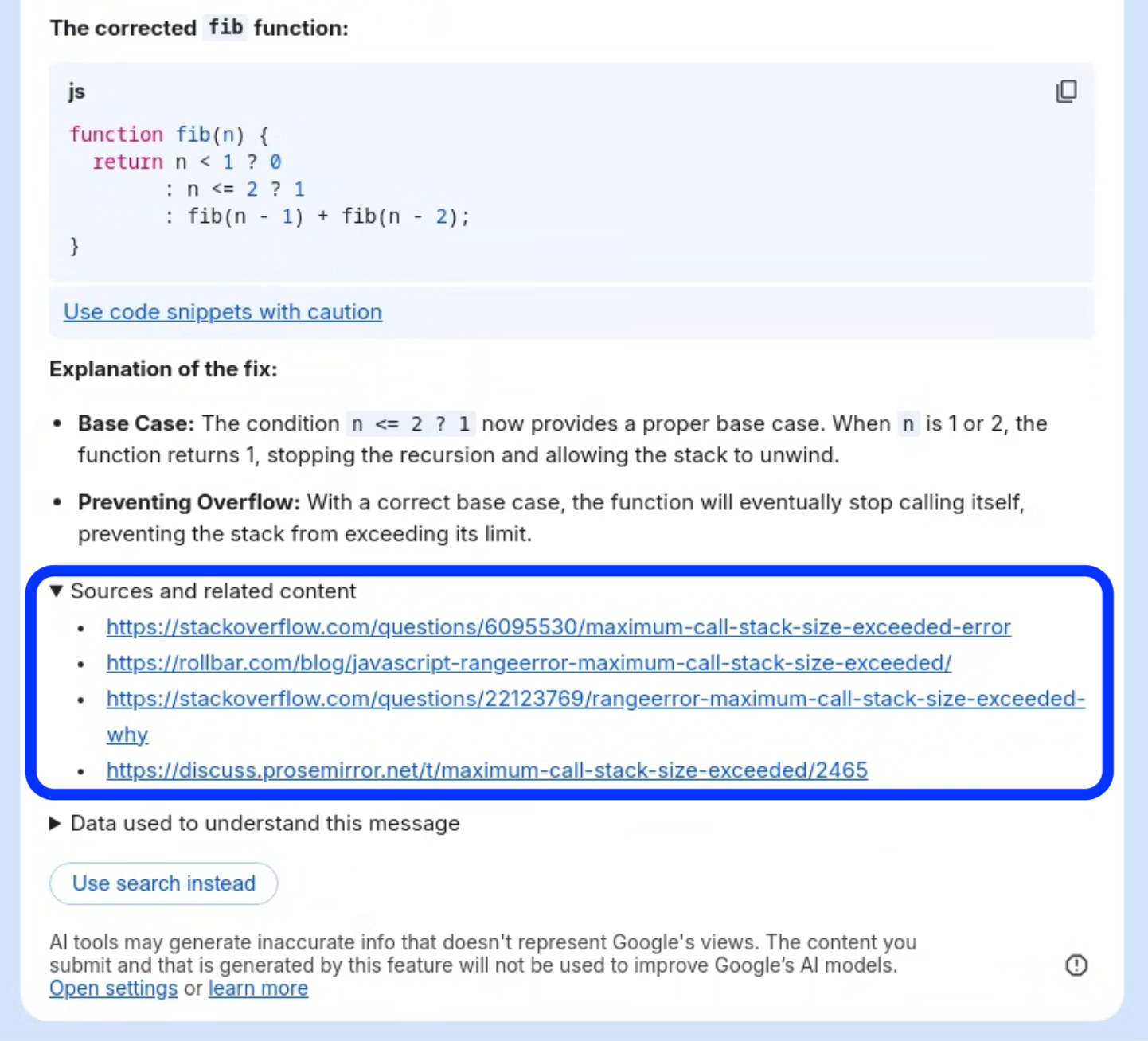 Section &quot;Sources et contenu associé&quot; développée.