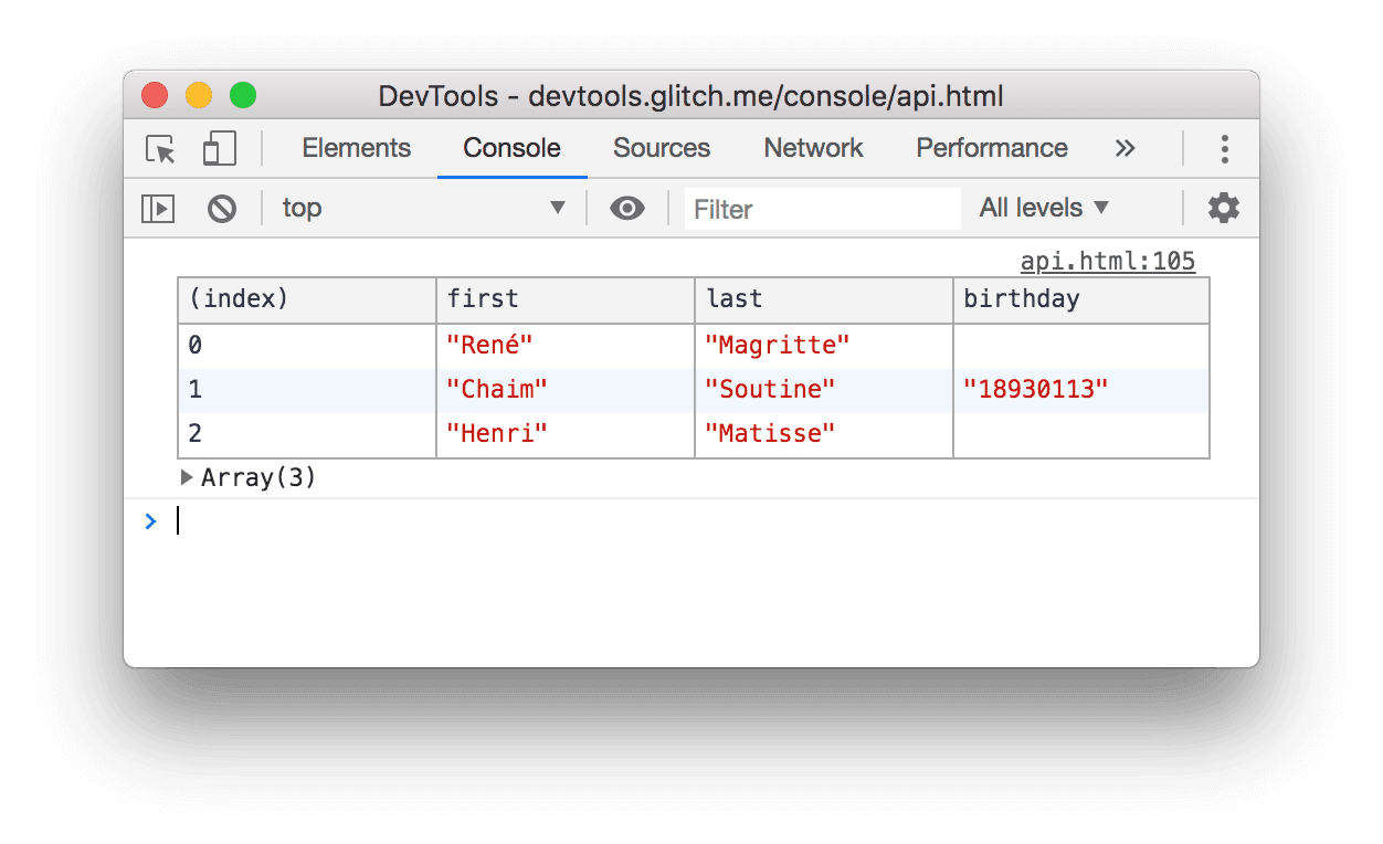 نمونه ای از متد ()table.