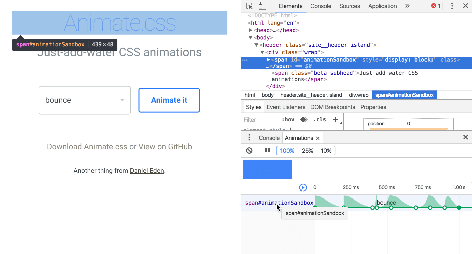 Desplázate sobre una animación para destacarla en la ventana de visualización.