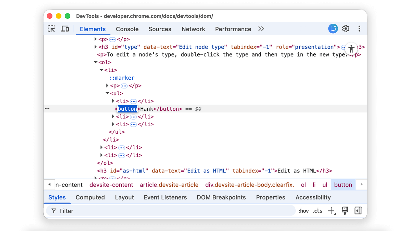 將節點類型變更為按鈕