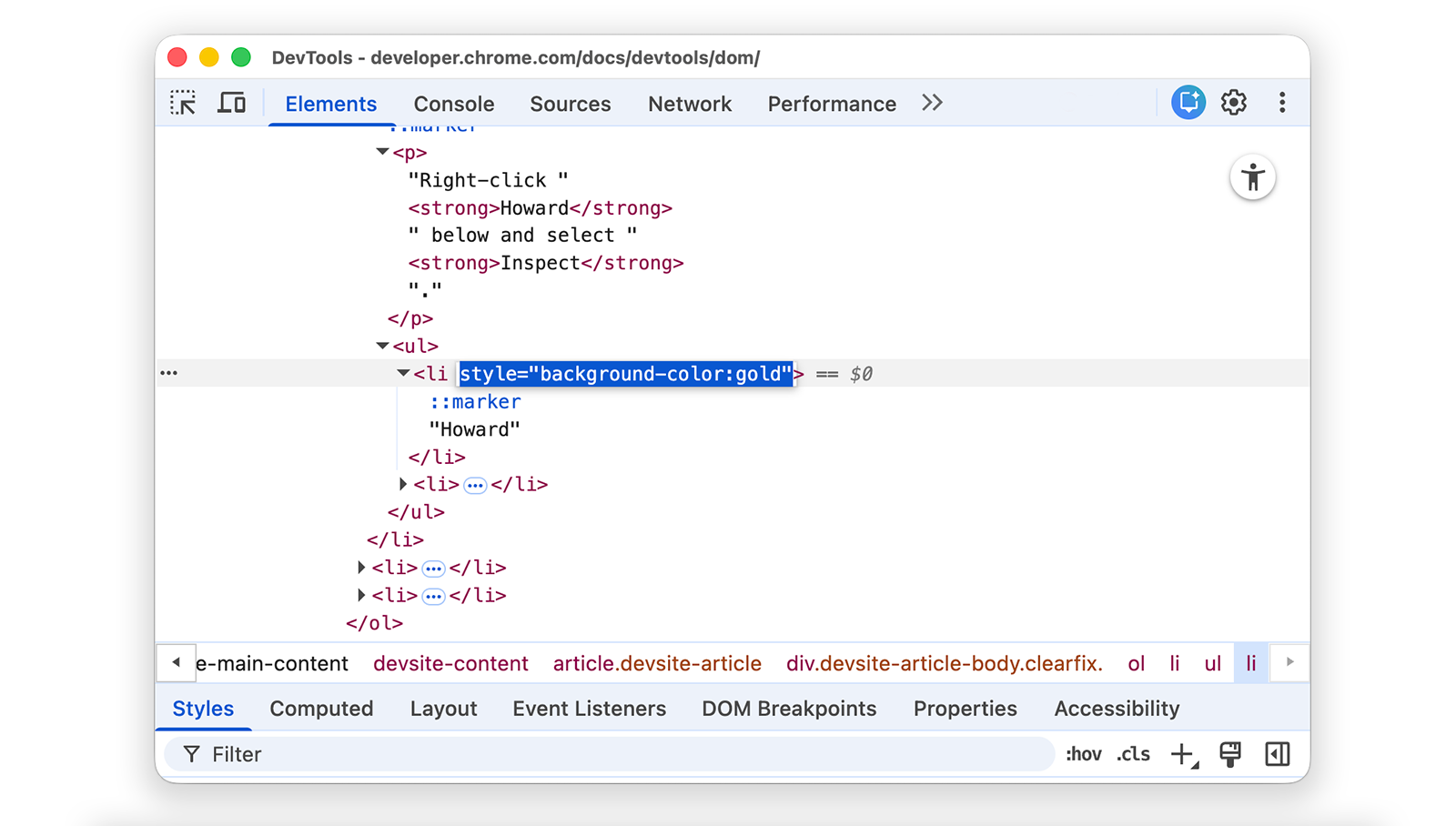 إضافة سمة نمط إلى العقدة