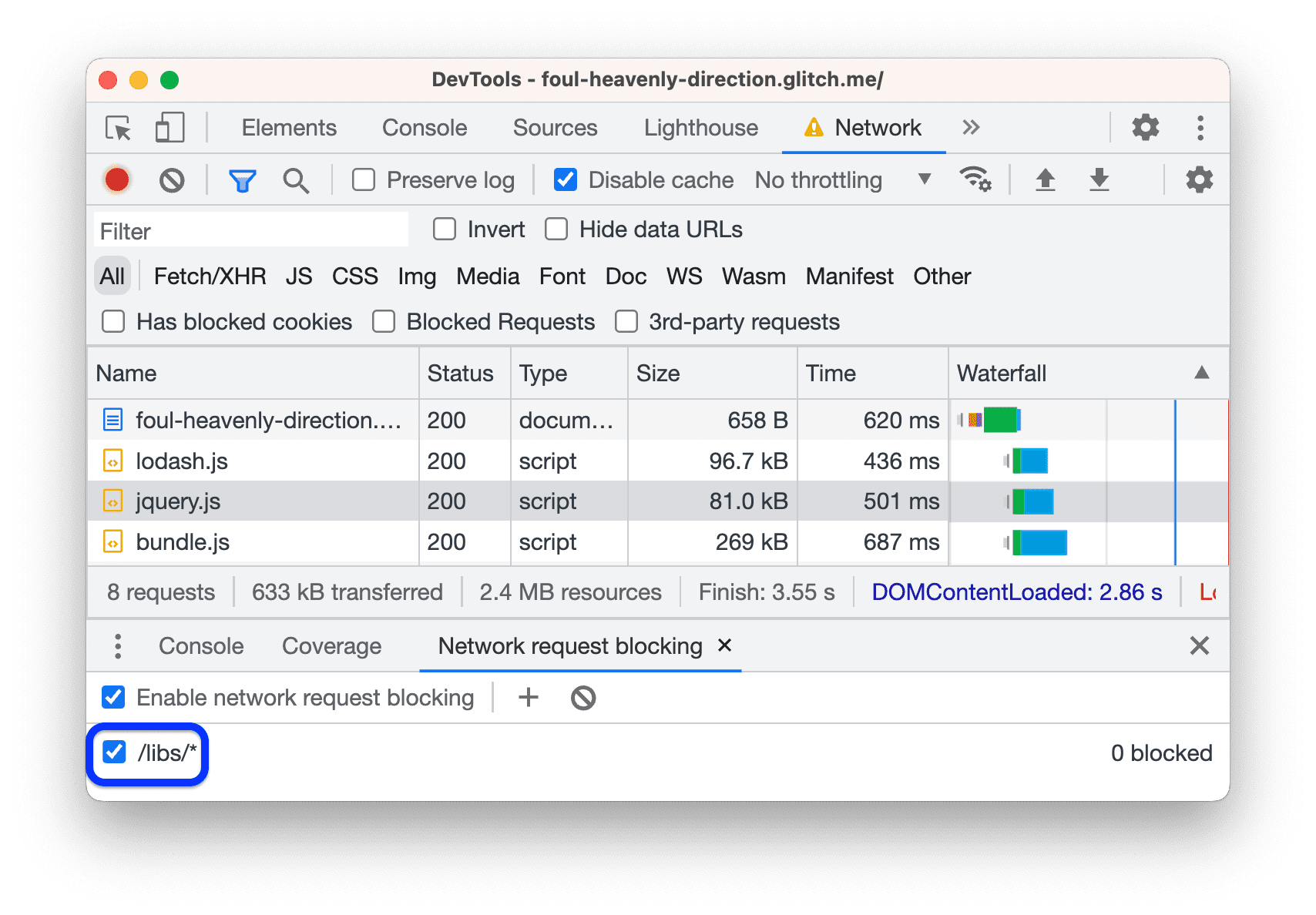 「libs」ディレクトリへのリクエストをブロックするパターンを追加。