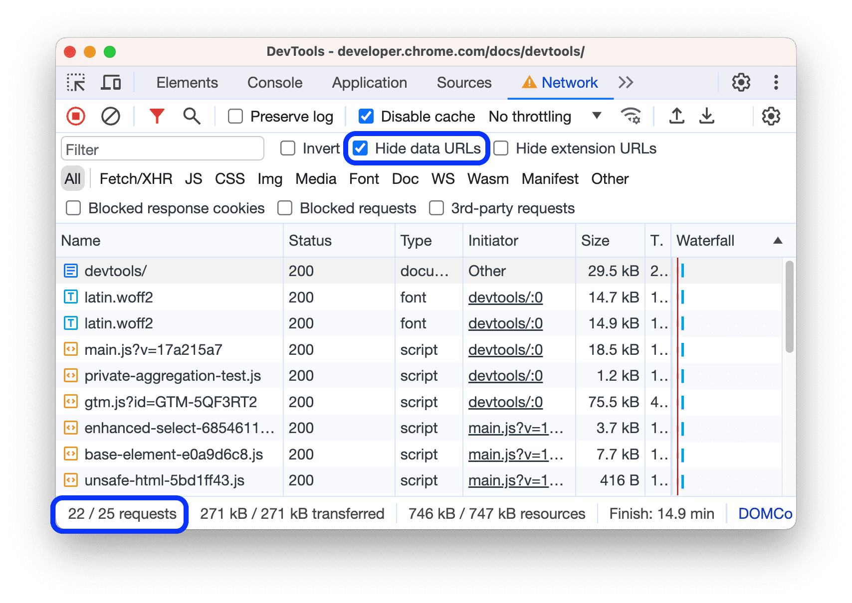 Data URLs hidden from the Requests table.