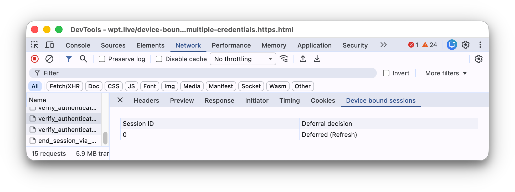 The Device bound sessions tab.