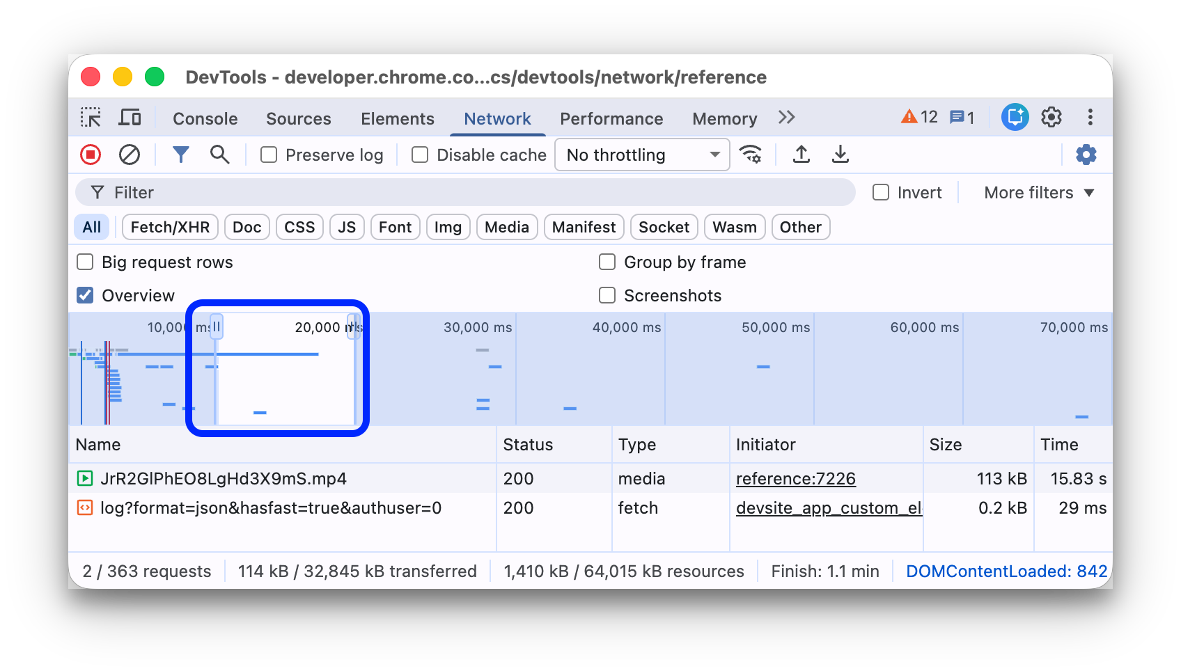 Filtering out any requests that weren't active around 21-25 ms.