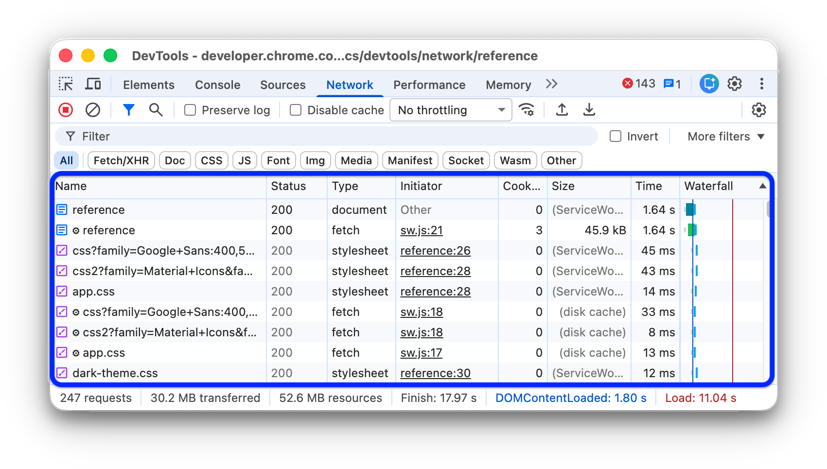 The logged network requests listed in the Requests table.