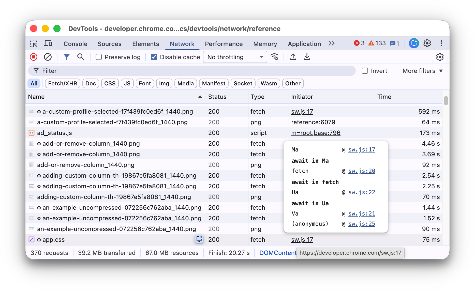 The stack trace leading up to a resource request.