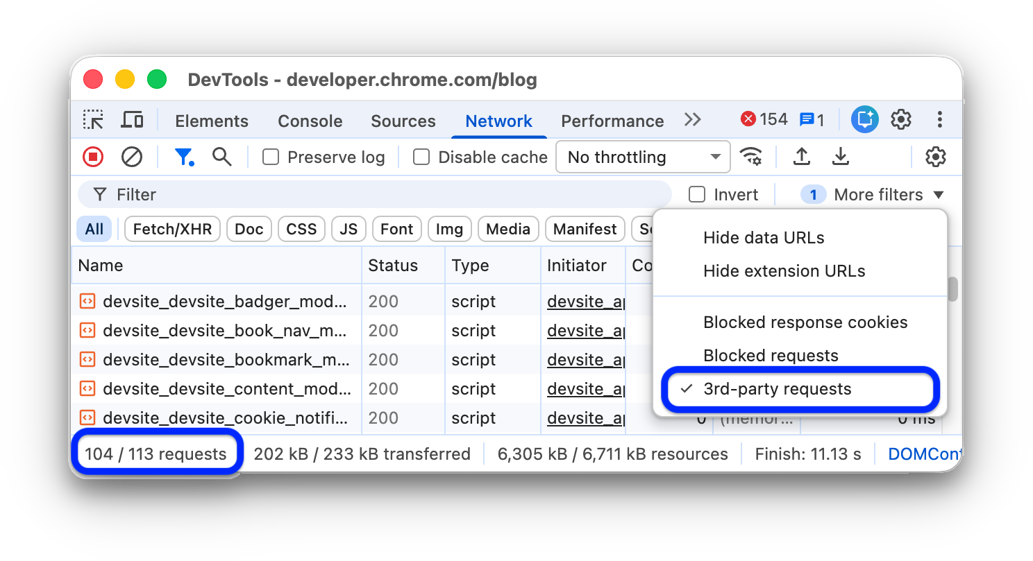 The Requests table shows only the third-party requests.