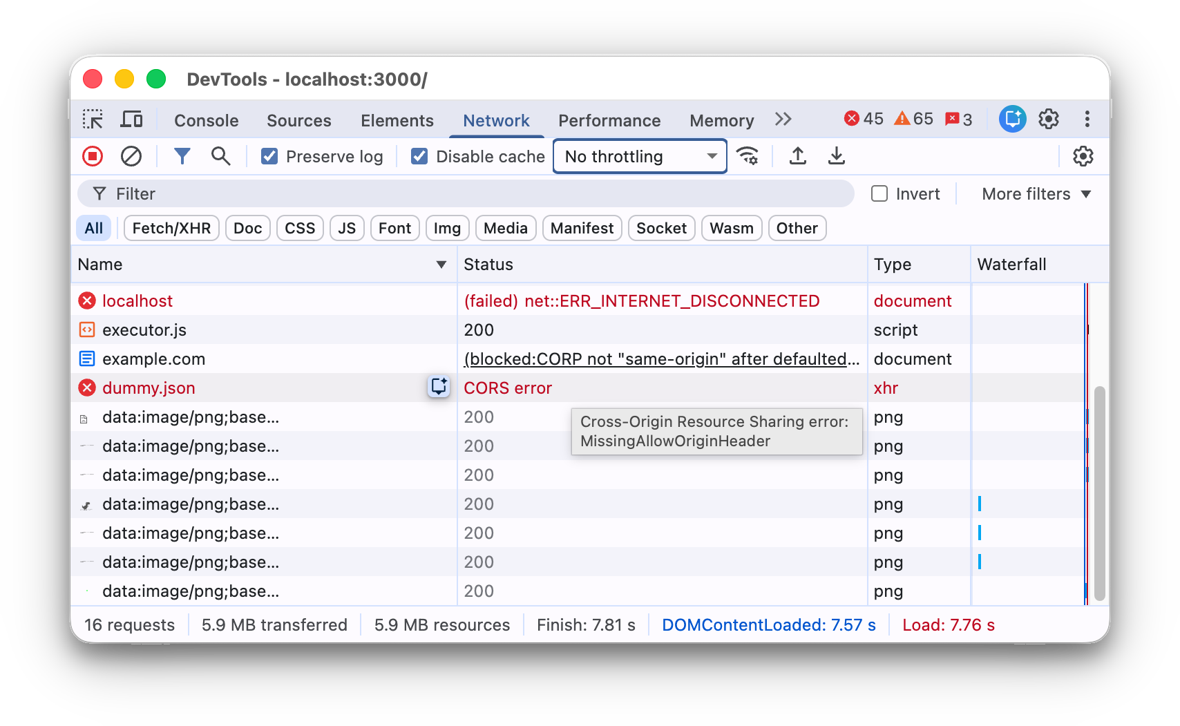 Different values in the Status column.