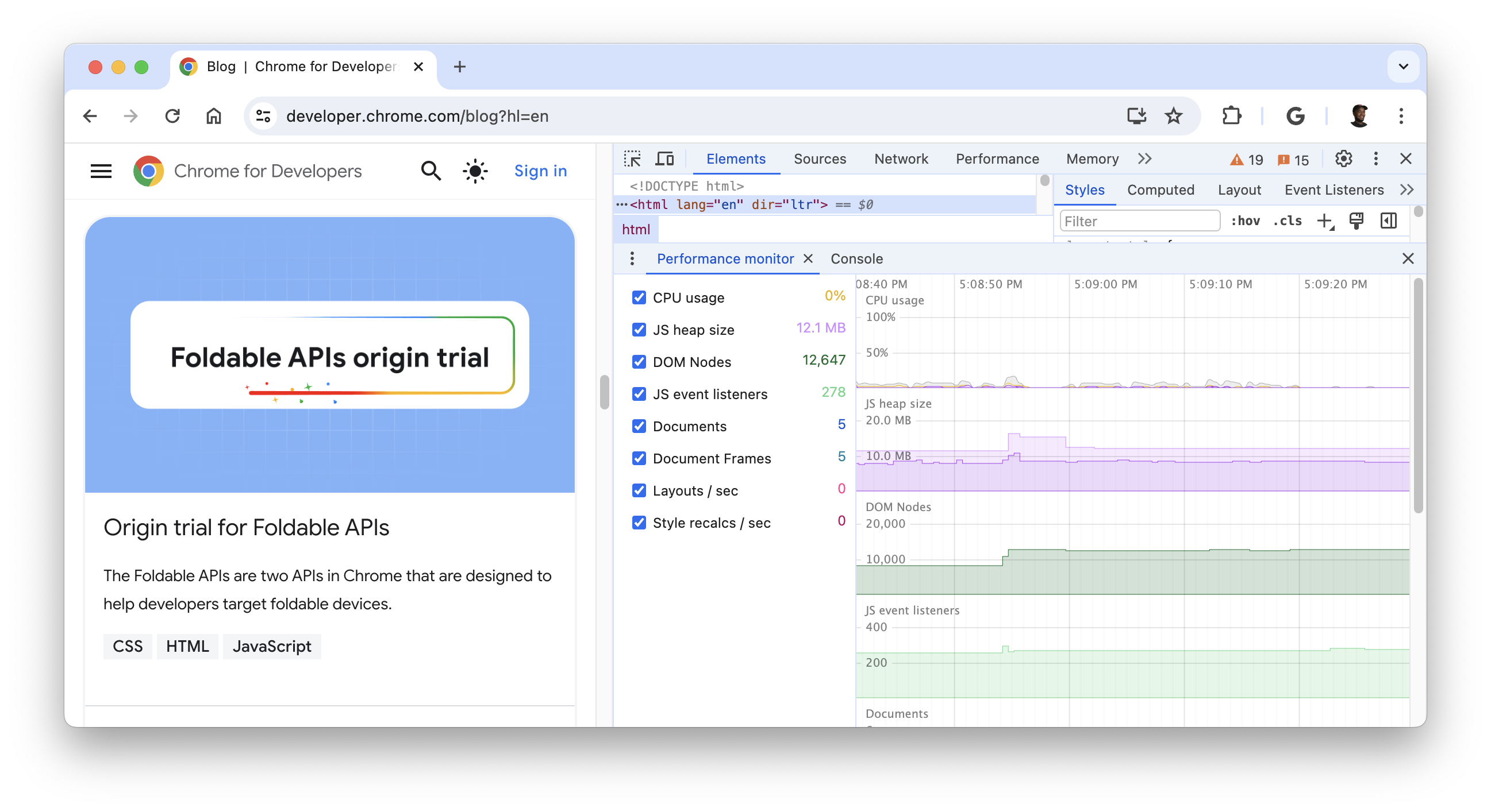 「Performance monitor」面板。