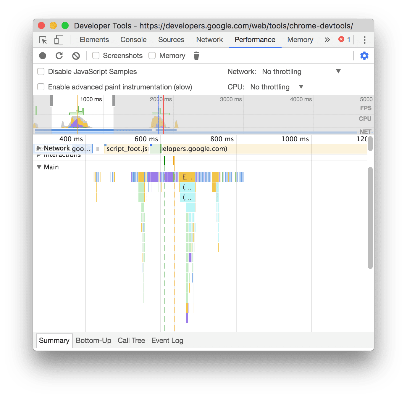 Ejemplo de una grabación cuando se habilitan los samples de JS.