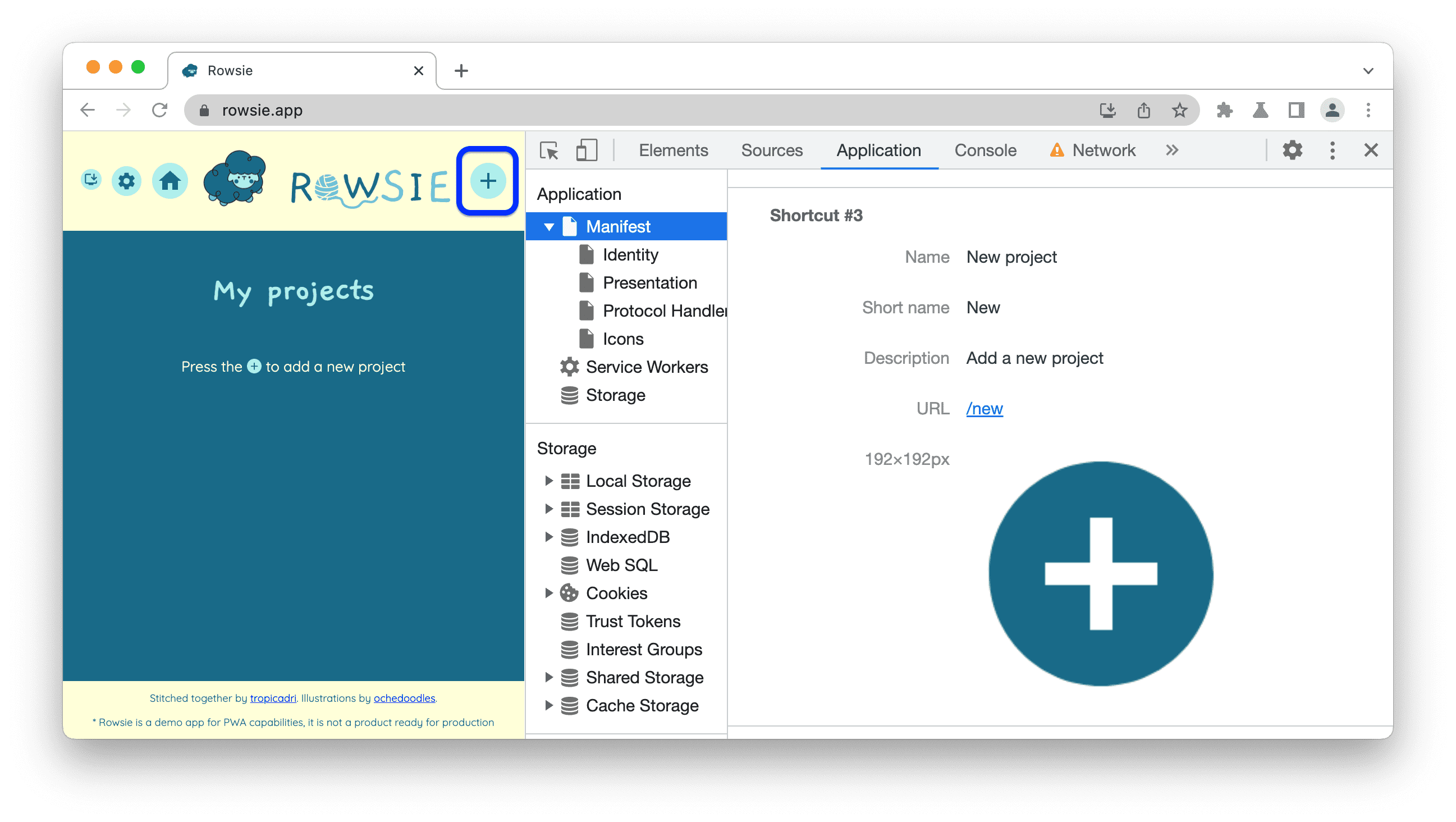 Shortcut section in the Manifest tab.