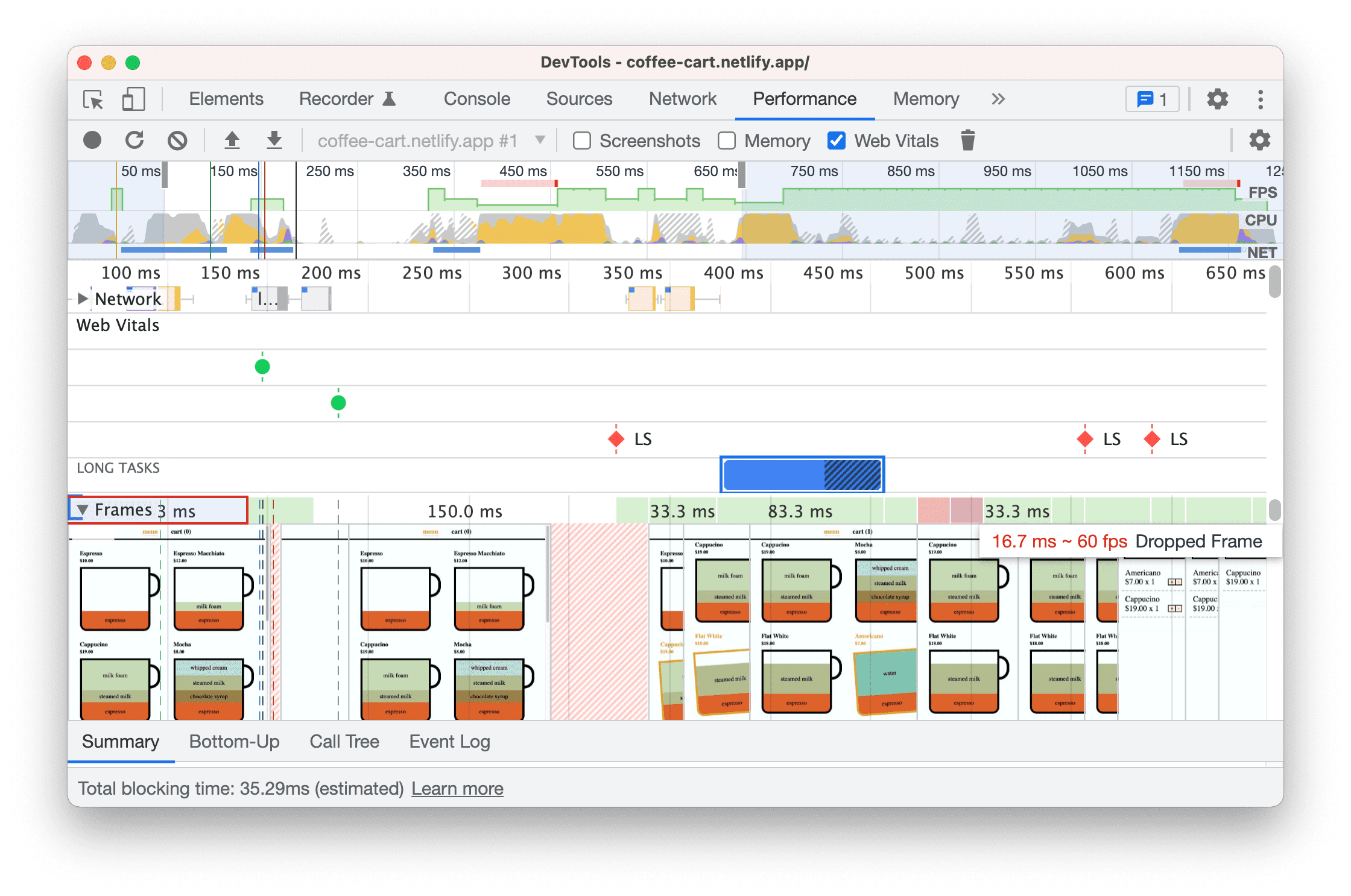 Performance panel.