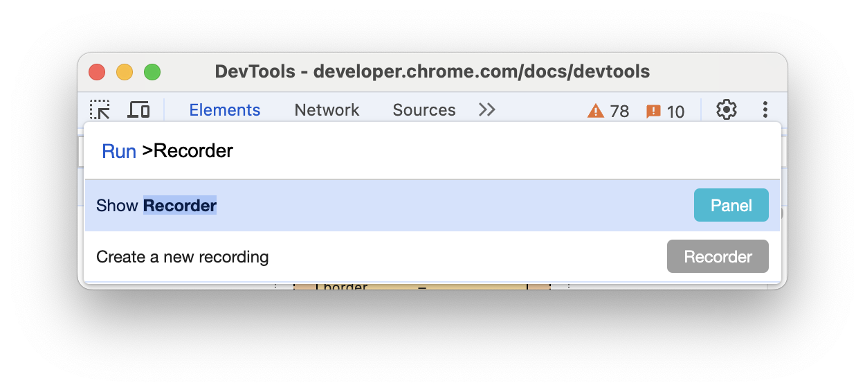 Menu de commandes avec