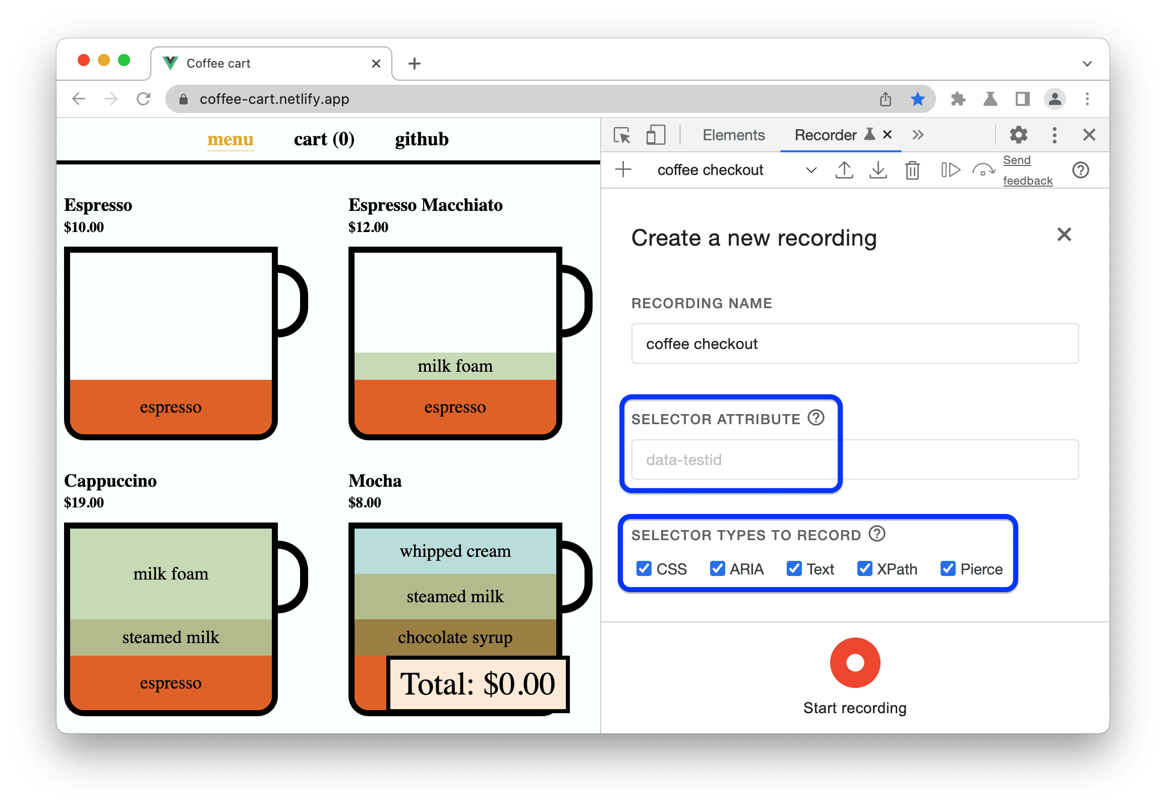 Configurazione di una nuova registrazione.