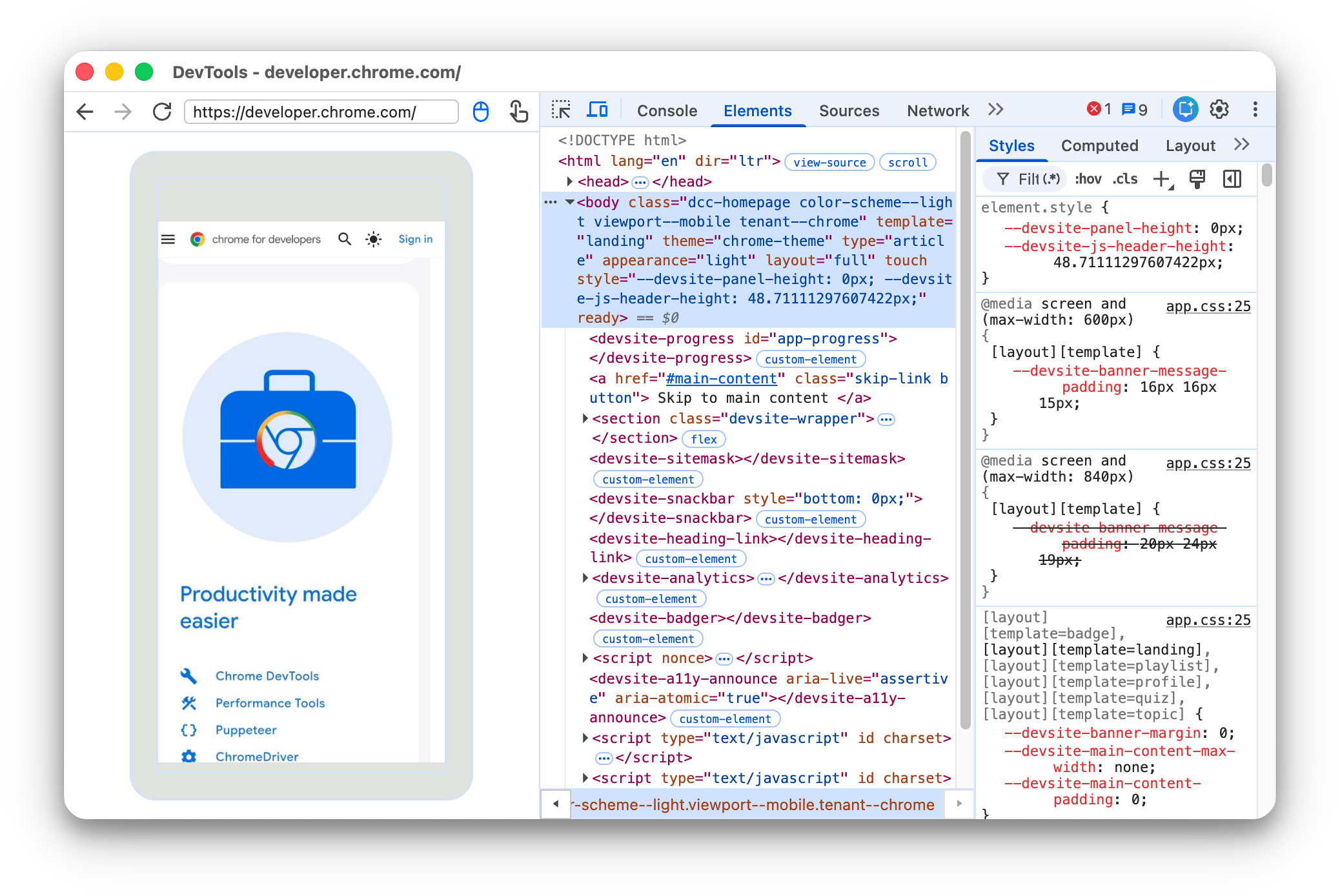 A new DevTools instance for the remote tab.