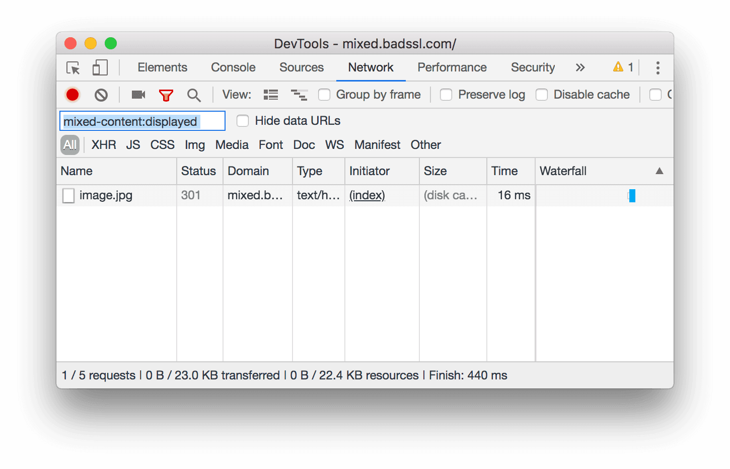 Mixed resources in the Network Log.