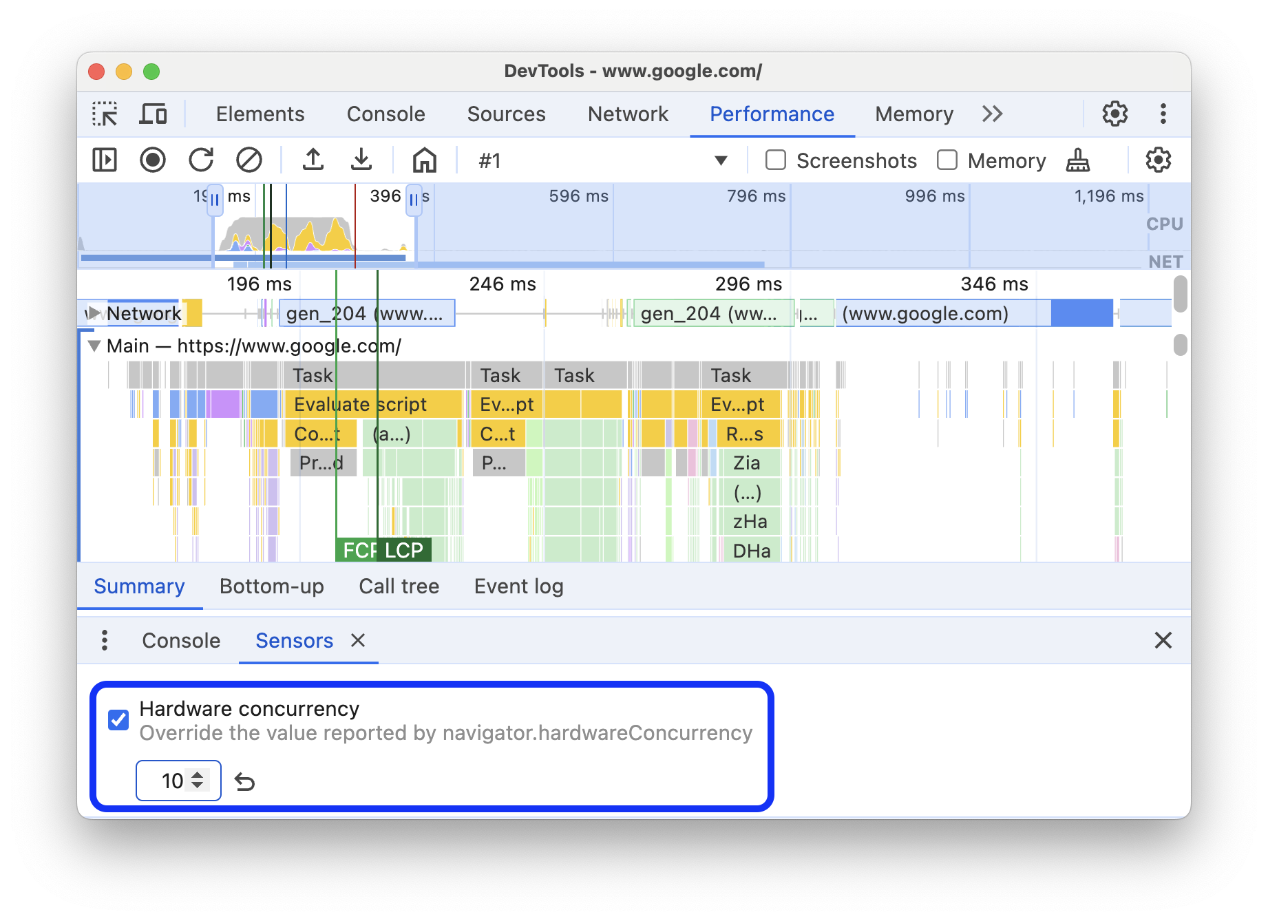 Mengaktifkan &#39;Konkurensi hardware&#39; dengan jumlah core yang ditetapkan ke 10.