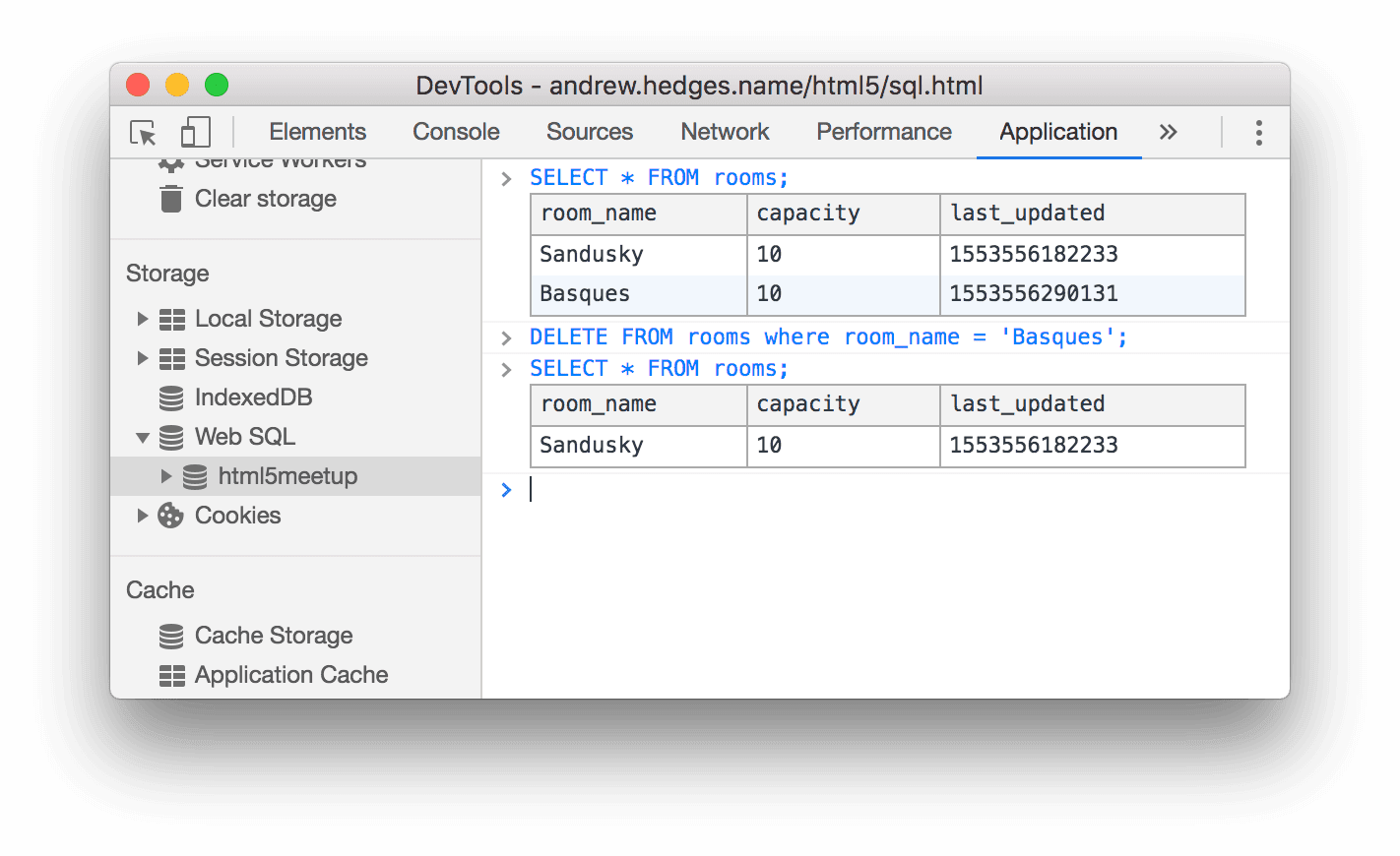 Como usar o Console do SQL da Web para excluir uma linha de uma tabela.