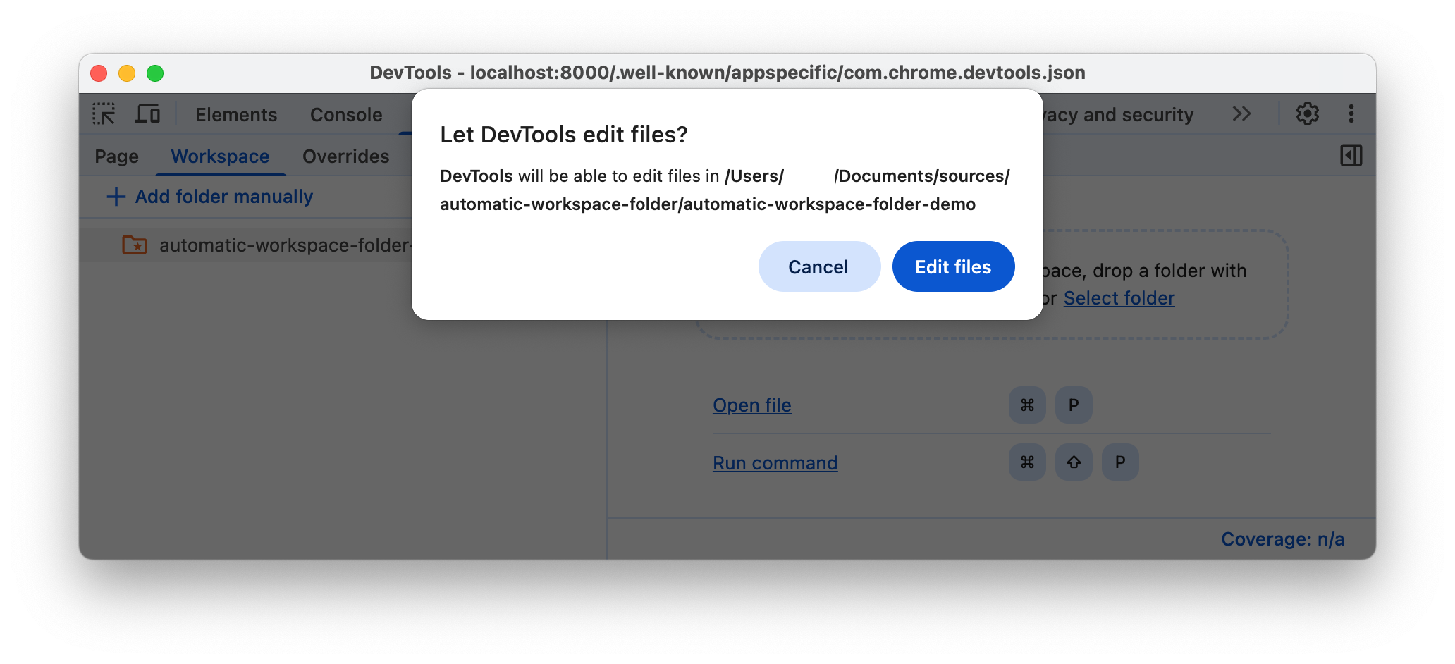Запросить разрешение DevTools на доступ к папке.