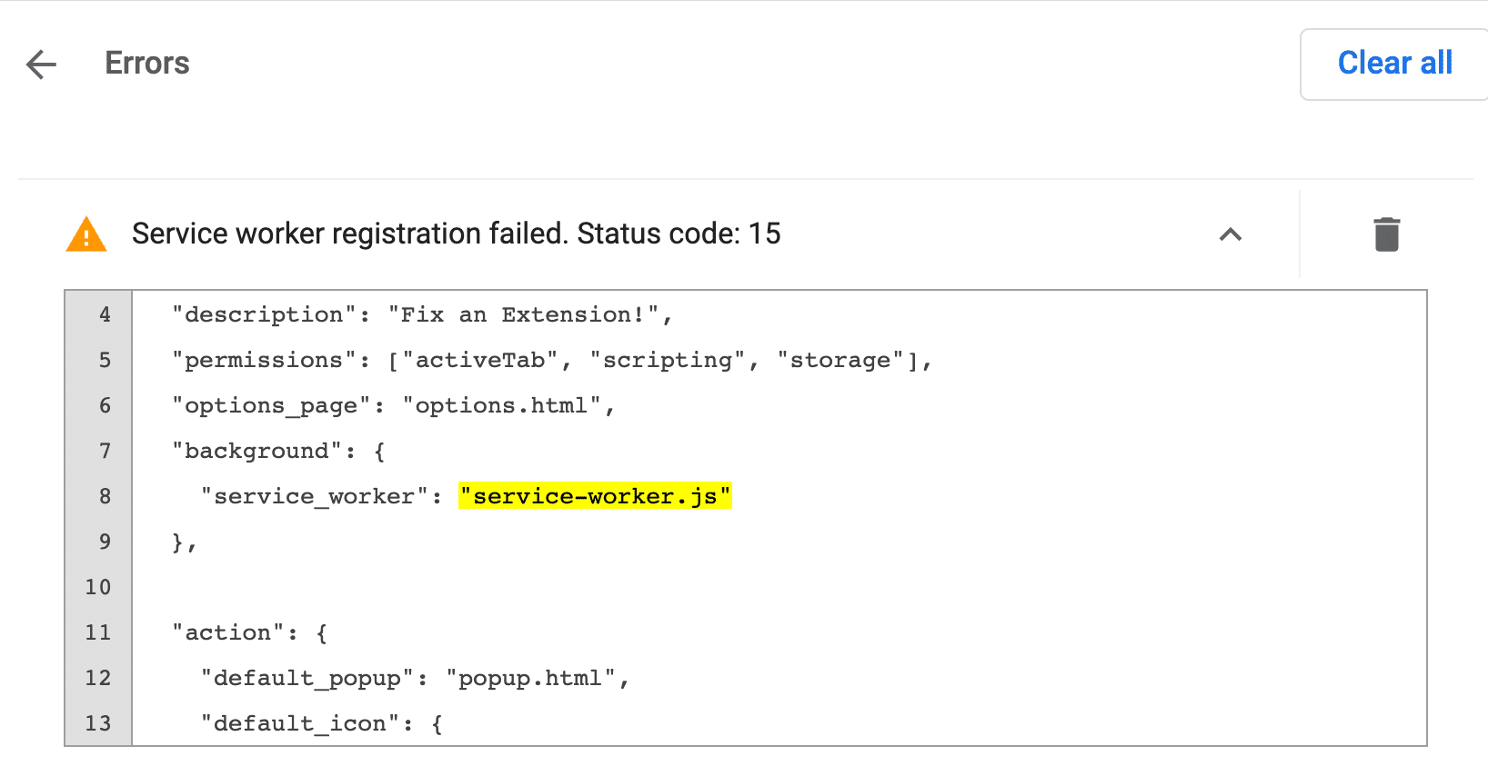 Échec de l&#39;enregistrement du service worker. Code d&#39;état: message d&#39;erreur 15