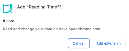 使用者在安裝 Reading Time 擴充功能時會看到的權限警告