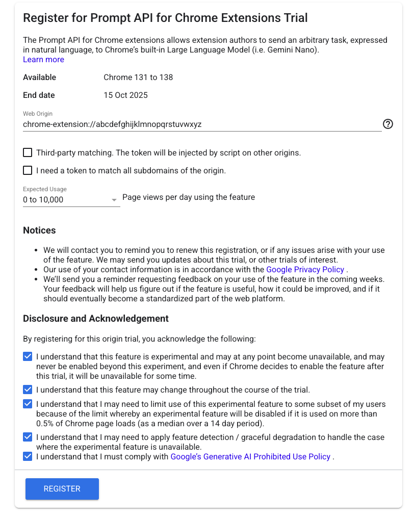 แบบฟอร์มการลงทะเบียนช่วงทดลองใช้จากต้นทาง