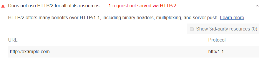 Lighthouse 감사에서 HTTP/2를 통해 제공되지 않는 리소스가 표시됨 