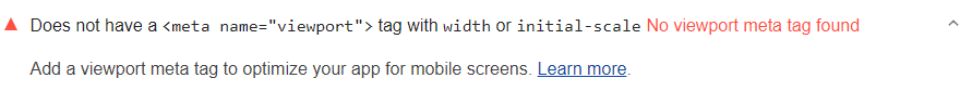 การตรวจสอบ Lighthouse แสดงว่าหน้าเว็บไม่มี Viewport