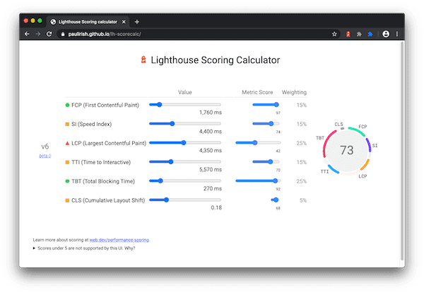 Webapp de calcul de la note Lighthouse