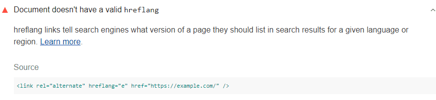 Lighthouse 审核显示不正确的 hreflang 链接