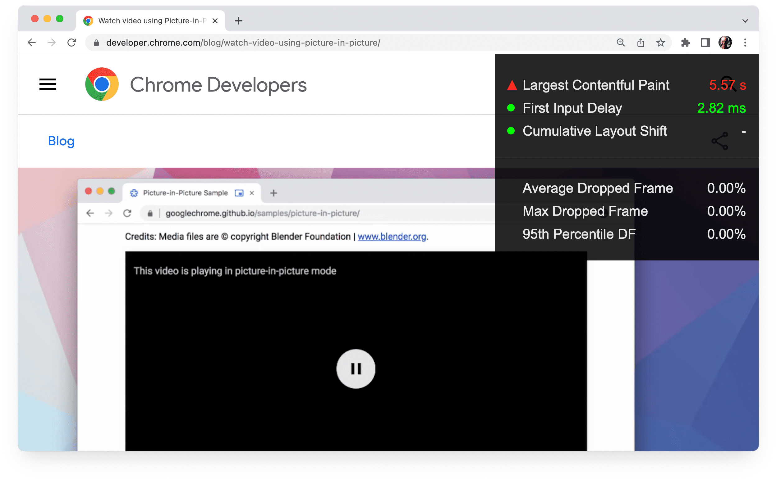 Pagina di Chrome con la visualizzazione in primo piano attivata.