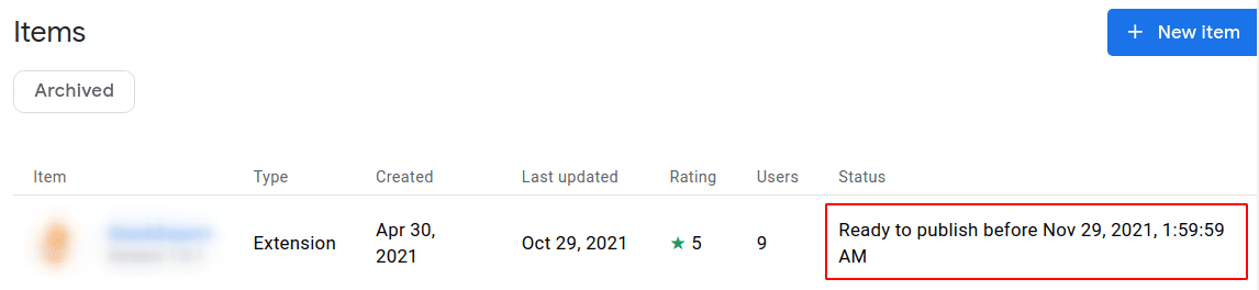 حالة عنصر
مميز في سوق Chrome الإلكتروني